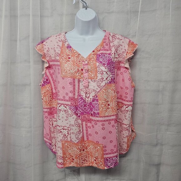 Hester & Orchard Pink Bandana Patchwork Peasant Blouse Boho Hippie XL - Picture 13 of 13